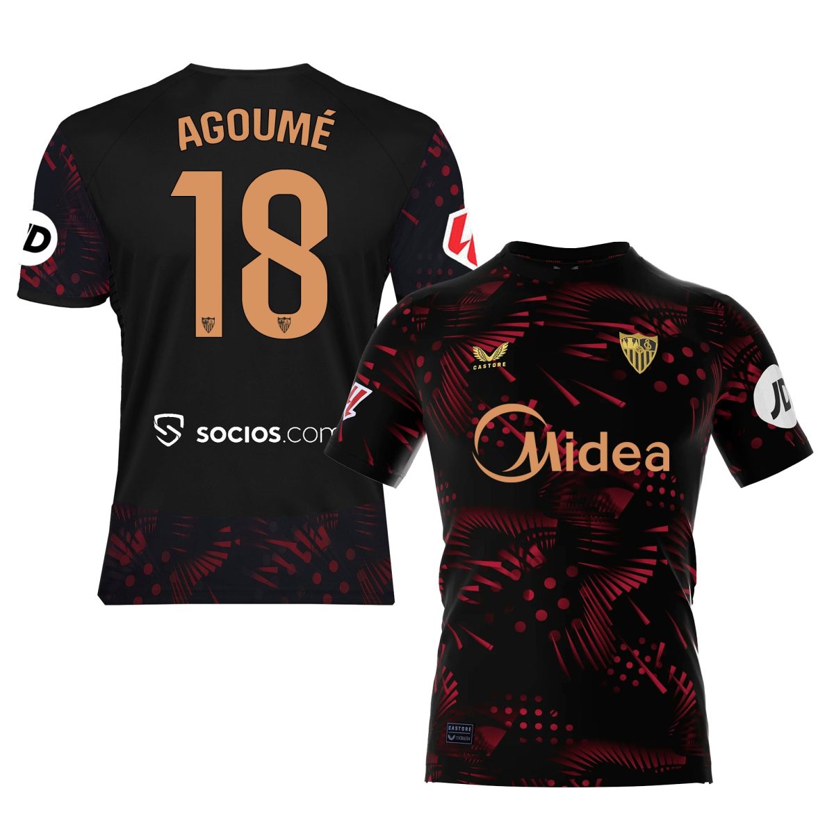 Sevilla Kits Shop – Exclusive agoumé black third boys t-shirt 2425 Collection – Sevilla FC Apparel and Gear Collection for Fans