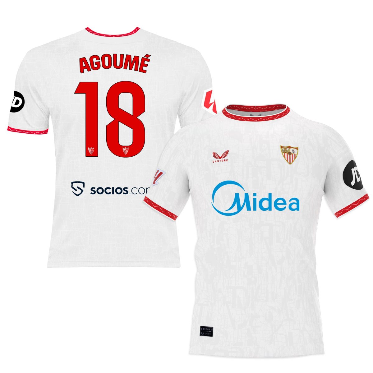 Sevilla Kits Shop – Exclusive agoumé white home shirt for kids 2425 Collection – Sevilla FC Apparel and Gear Collection for Fans
