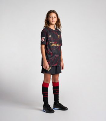 Sevilla Kits Shop – Exclusive black third boys t-shirt 2425 Collection – Sevilla FC Apparel and Gear Collection for Fans