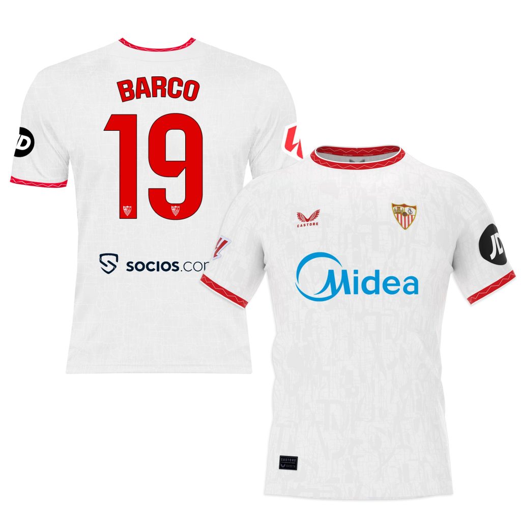 Sevilla Kits Shop – Exclusive boat white first shirt for kids 2425 Collection – Sevilla FC Apparel and Gear Collection for Fans