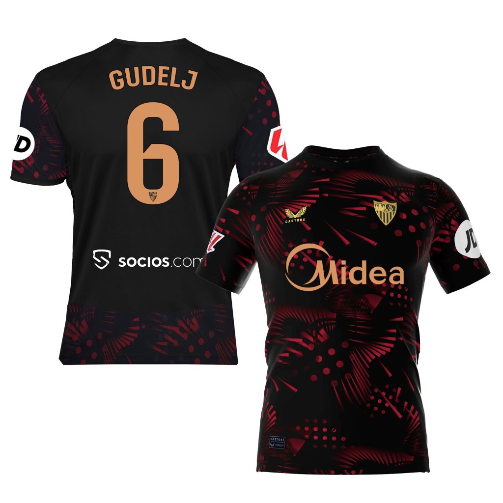 Sevilla Kits Shop – Exclusive gudelj black third boys t-shirt 2425 Collection – Sevilla FC Apparel and Gear Collection for Fans