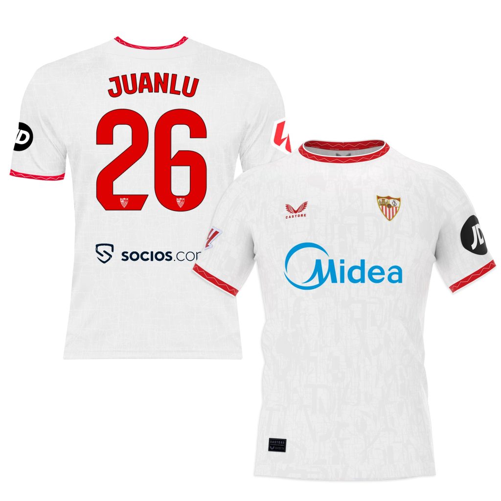 Sevilla Kits Shop – Exclusive juanlu white first shirt for kids 2425 Collection – Sevilla FC Apparel and Gear Collection for Fans