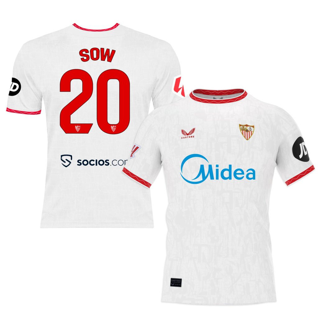 Sevilla Kits Shop – Exclusive sow white first shirt for kids 2425 Collection – Sevilla FC Apparel and Gear Collection for Fans